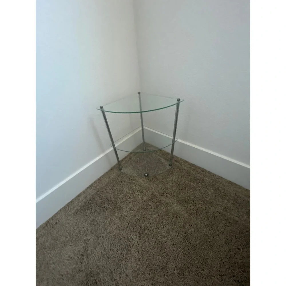 Modern 3 Tier Small Glass Corner Shelf Metal Frame Minimalist Storage Unit